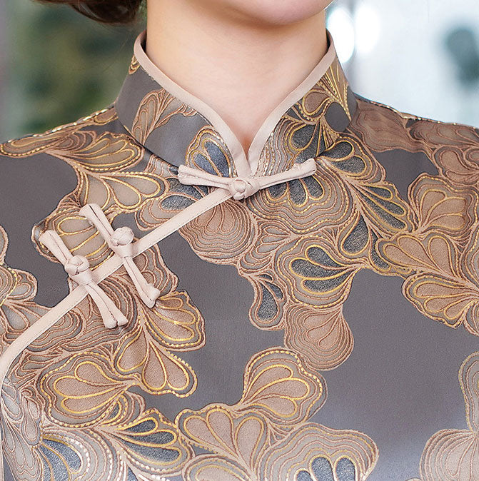 Blue Pink Mothers Floral Midi Cheongsam Qipao Dress