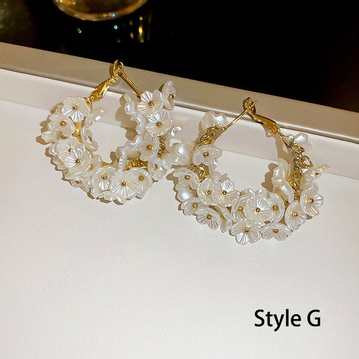 Shell Flower Ball Hoop Crystal Pearls Dangle Drop Earrings