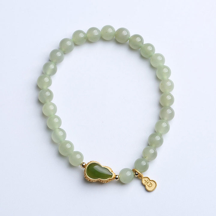 Green Jade Beads Silver Lotus Pendant Woman Bracelets