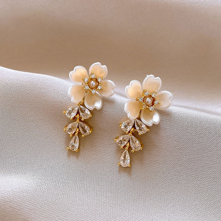 Zircon Flower Alloy Dangle Drop Earrings