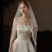 One Tier Tulle Wedding Bridal Lace Edge Veil With Comb