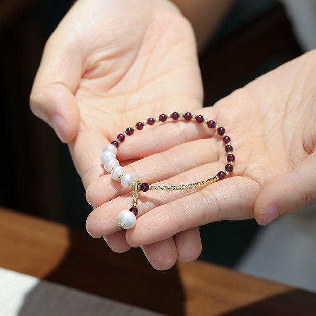 Pearls Garnet Beads Pendant Woman Bracelets