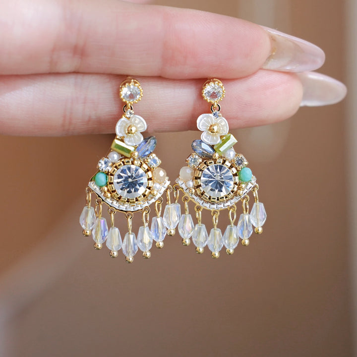 Colored Rhinestone Tassels Dangle Drop Earrings