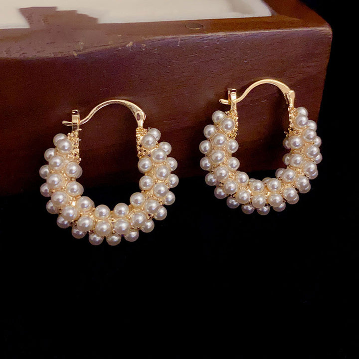 Gold Zirconia Plated Pearls Hoop Earrings