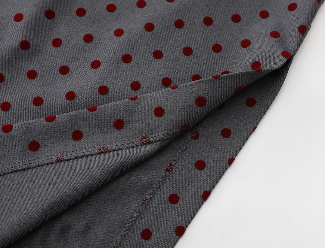 Gray Flocked Dots Midi Cheongsam Qipao Dress