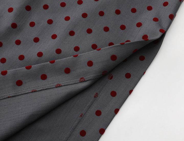 Gray Flocked Dots Midi Cheongsam Qipao Dress