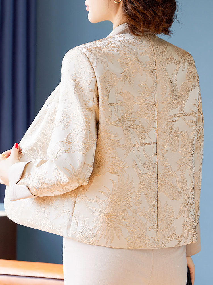 Champagne Jacquard Cheongsam Jacket Blouse
