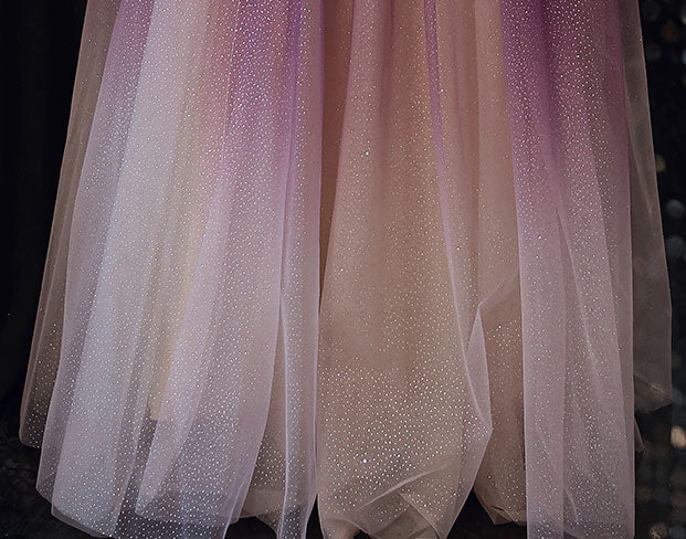 Purple Sequined Tulle V-nack Full Length Prom Dress