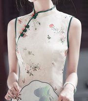 Vintage Floral Print Midi Cheongsam Qipao Dress