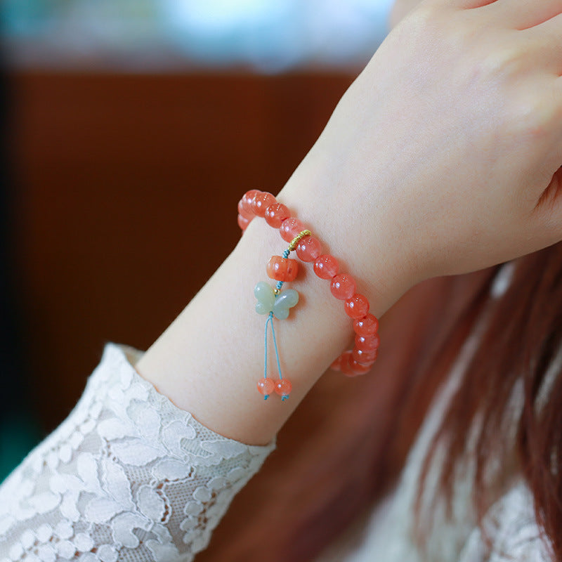 Pink Agate Beads Butterfly Pendant Beads Bracelets