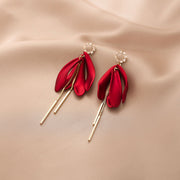 Long Red Petals Tassel Dangle Drop Earrings