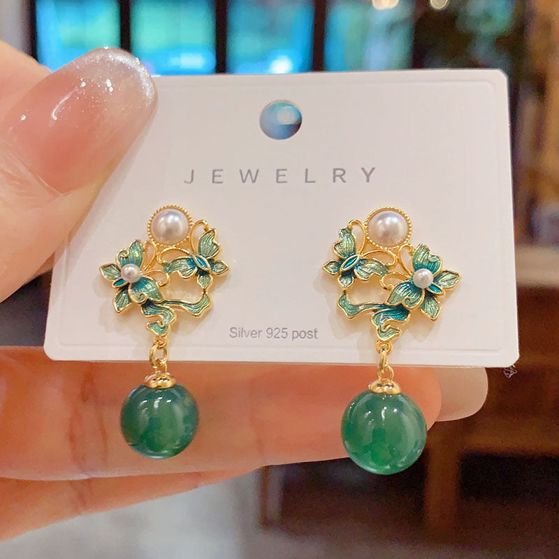 Green Butterfly Agate Dangle Drop Earrings