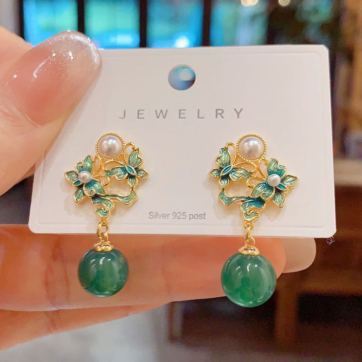 Green Butterfly Agate Dangle Drop Earrings