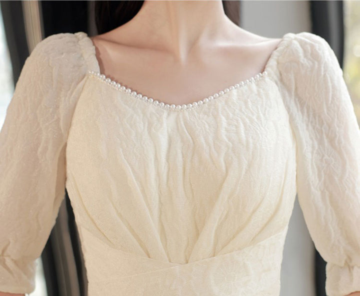 Champagne A-Line Bridesmaids Maxi Wedding Party Dress
