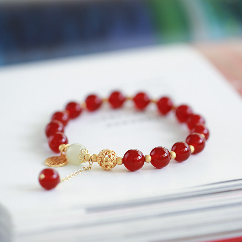Red Agate Silver Lucky Cloud Beads Woman Bracelets
