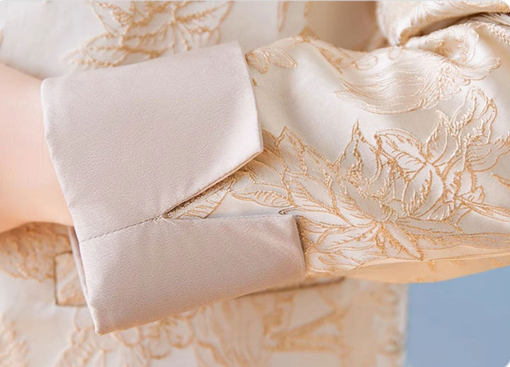 Champagne Jacquard Cheongsam Jacket Blouse
