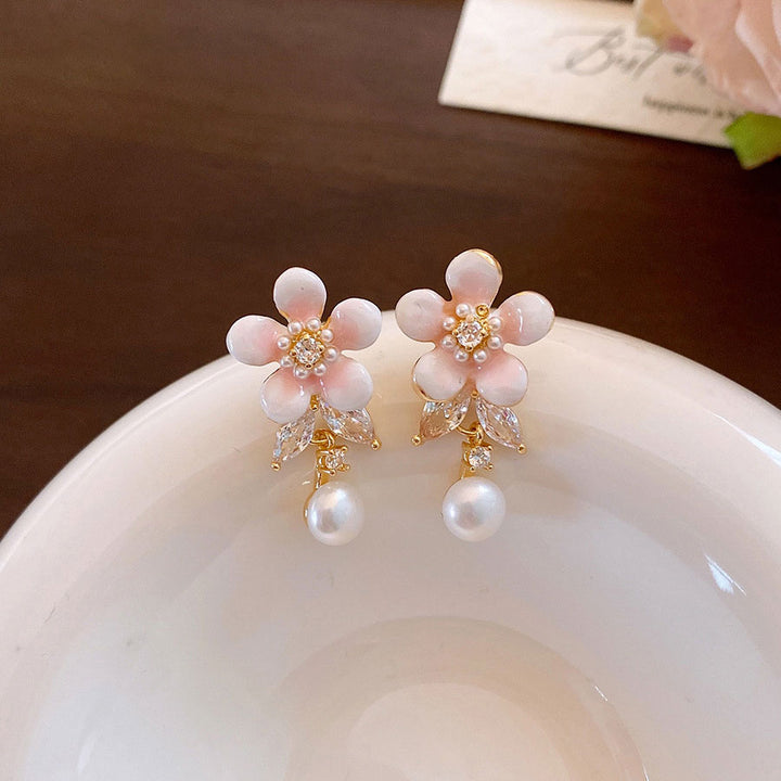 Zircon Flower Alloy Dangle Drop Earrings