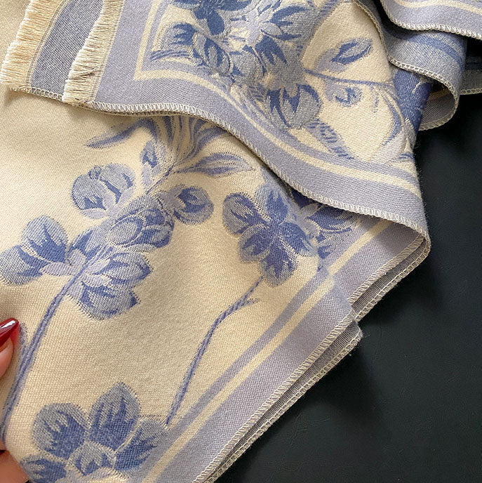 Wool Blend Women Winter Floral Scarf Shawl