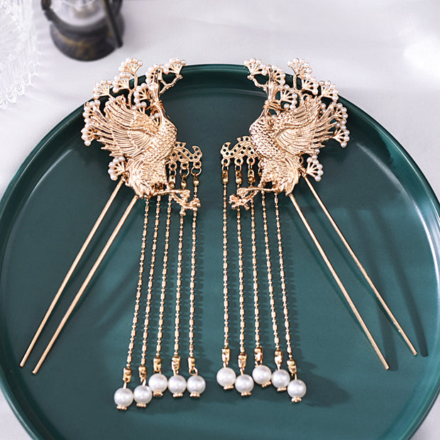 4 Pcs Bridal Wedding Alloy Pearls Hairpins Clips & Earrings