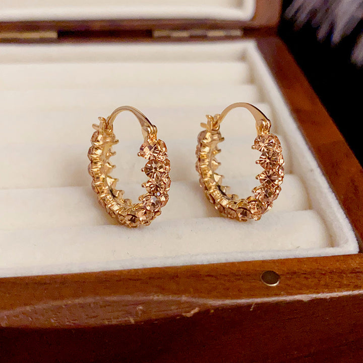 Coffee Gold Plated Rhinestone Zirconia Hoop Earrings