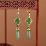 Green Jade Drop Dangle Clip On Earrings