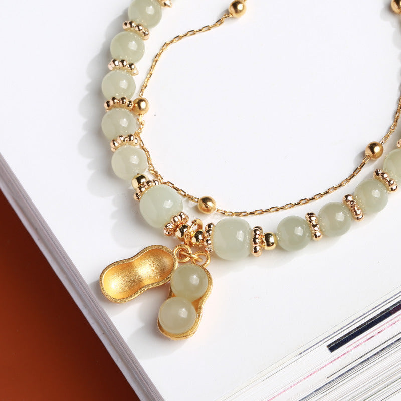 Green Jade Peanut Pendant Woman Beads Bracelets