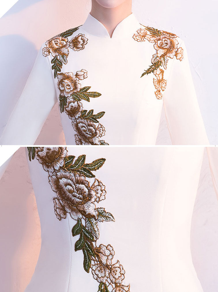 Mermaid Fishtail Appliques Maxi Qipao Cheongsam Prom Dress