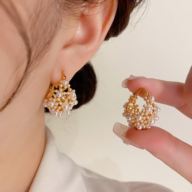 Pearls Zirconia Hoop Earrings