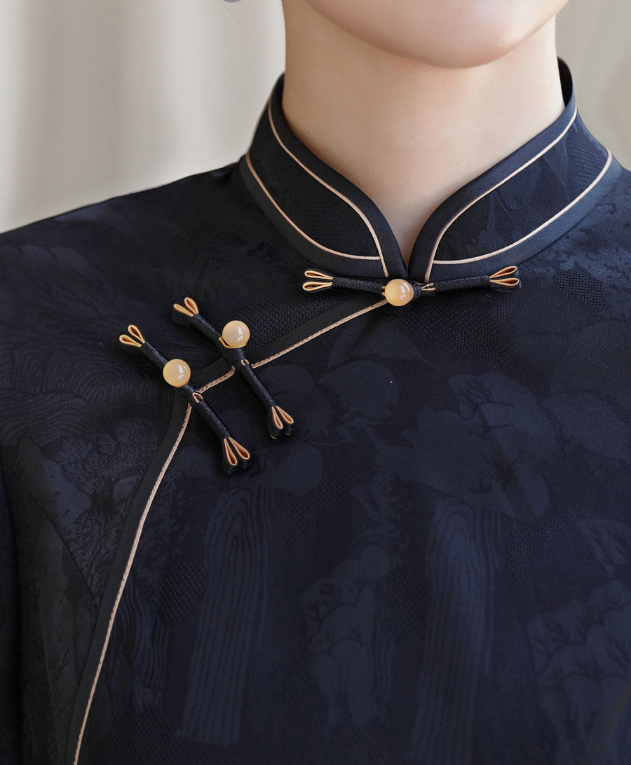 Black Floral Woman Cheongsam Blouse Top