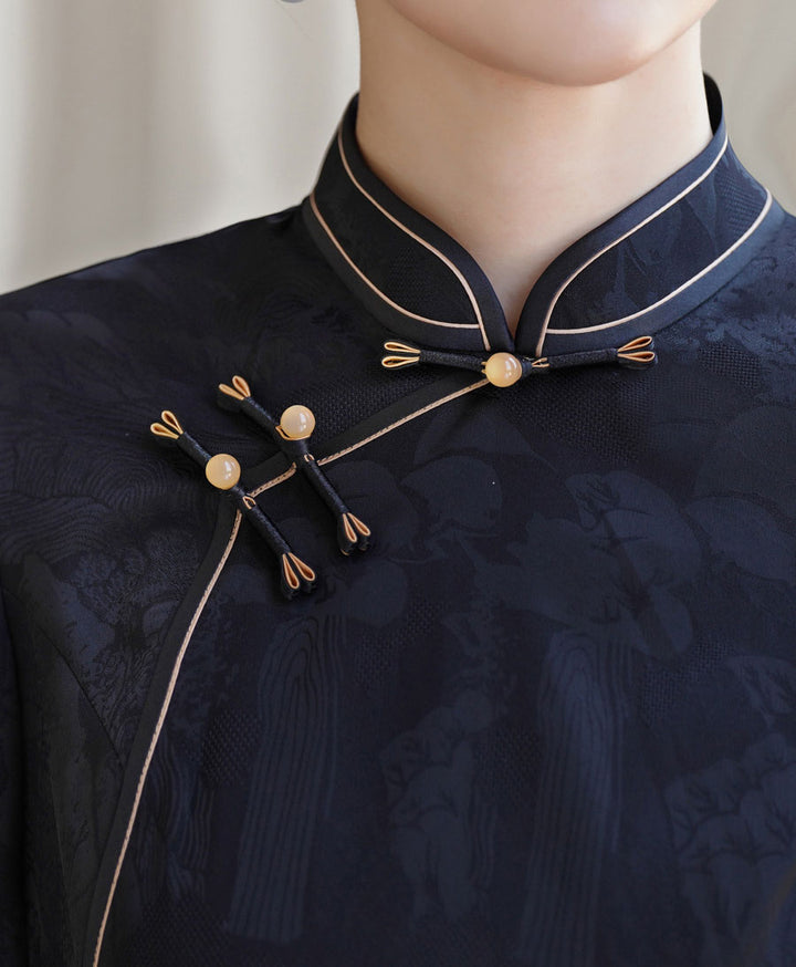 Black Floral Woman Cheongsam Blouse Top