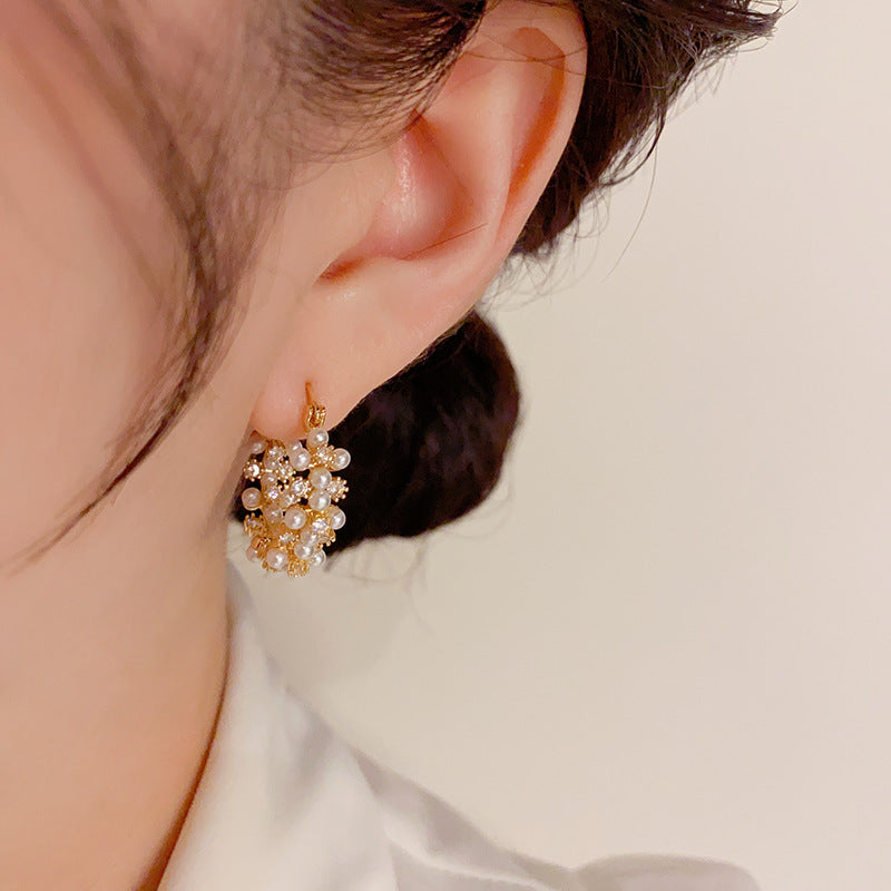 Pearls Zirconia Hoop Earrings