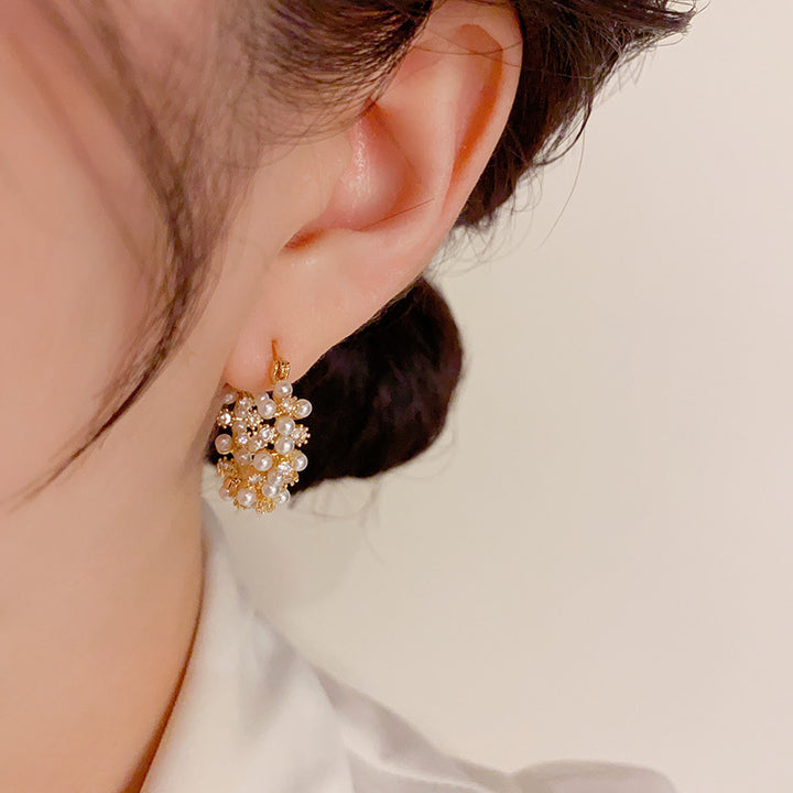 Pearls Zirconia Hoop Earrings