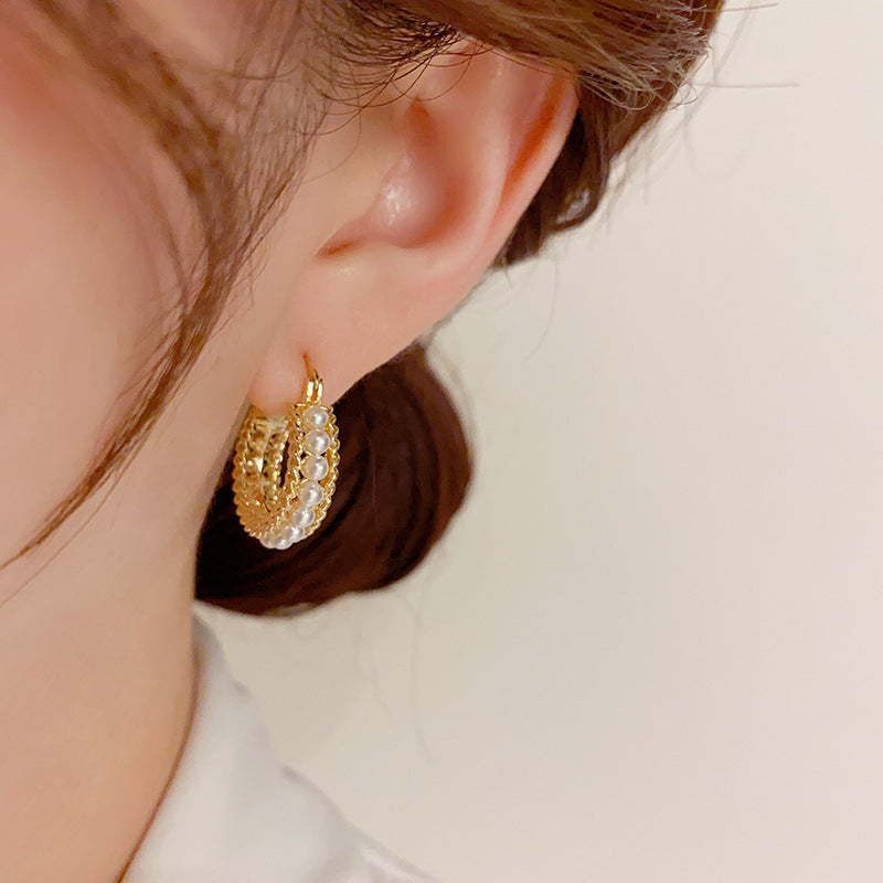 Gold Zirconia Plated Pearls Hoop Earrings