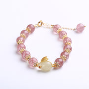 Pink Strawberry Quartz Zodiac Rabbit Beads Bracelets