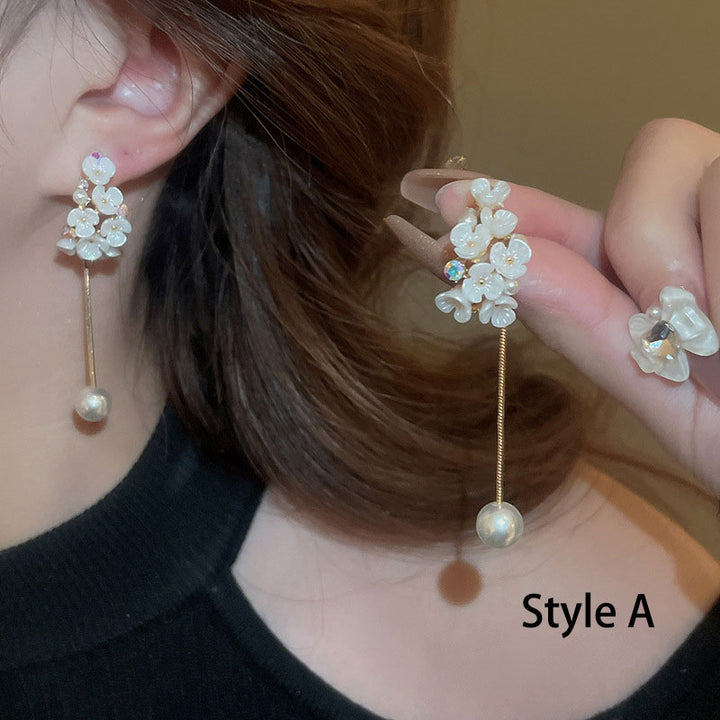 Shell Flower Ball Hoop Crystal Pearls Dangle Drop Earrings