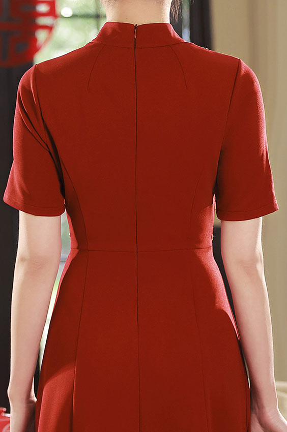 2023 Red Bridal Mothers Midi A-Line Qipao Cheongsam Dress