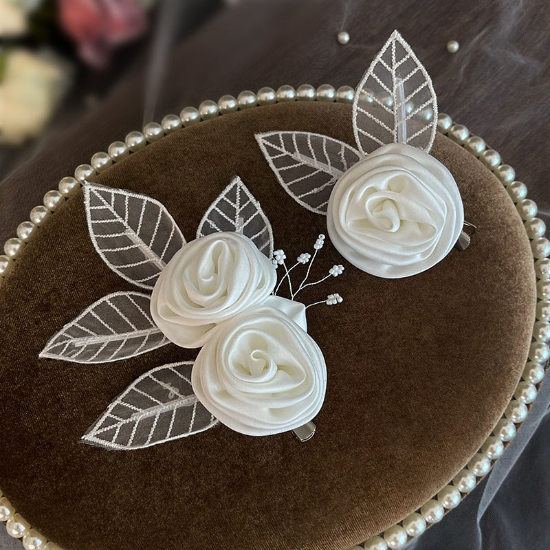 2 Pcs White Rose Hair Clip Bride Flower Hairpin