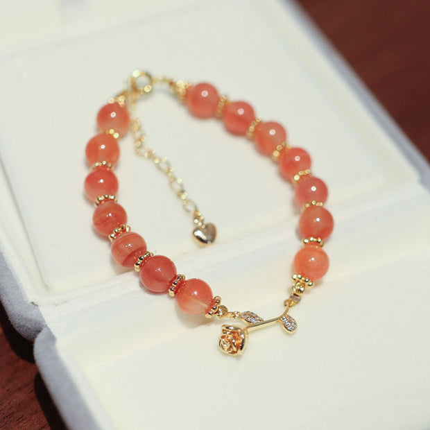 Pink Agate Rose Vine Woman Beads Bracelets