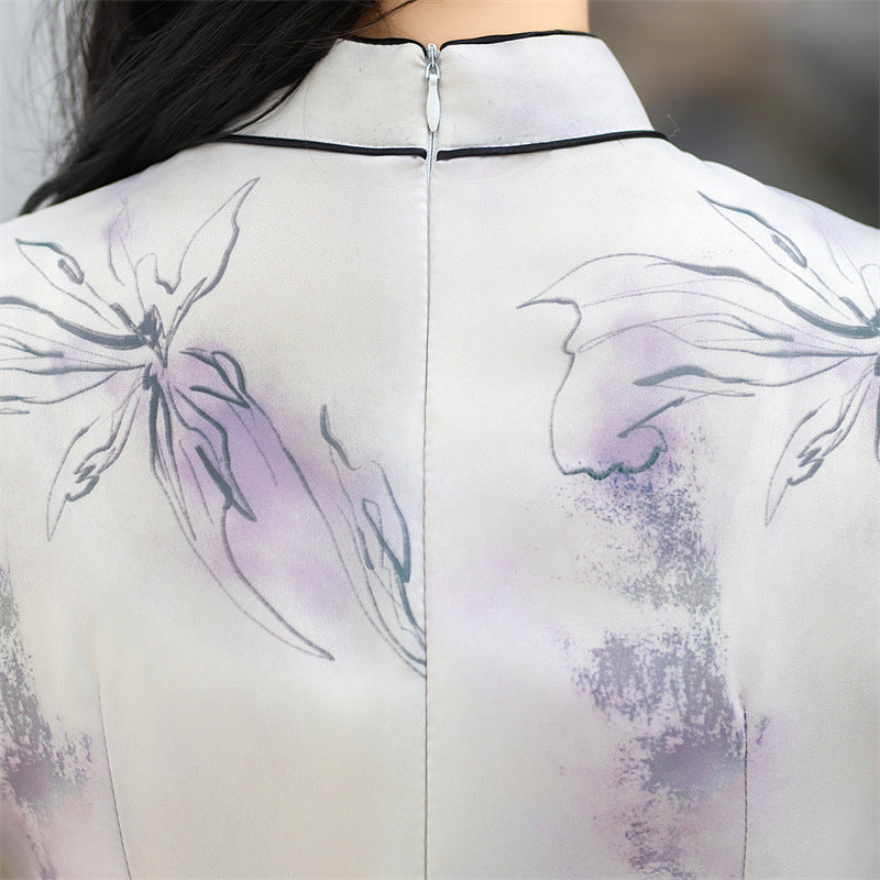 Floral Print A-Line Cheongsam Qipao Dress