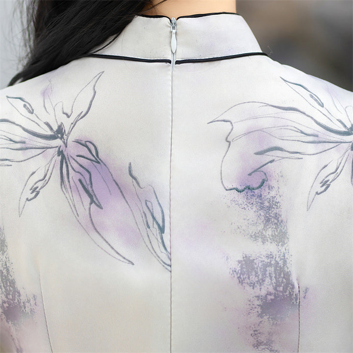 Floral Print A-Line Cheongsam Qipao Dress