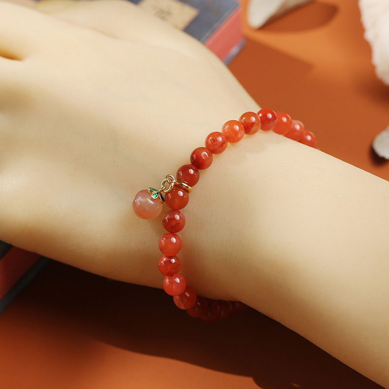 Natural Red Agate Peach Pendant Woman Beads Bracelets