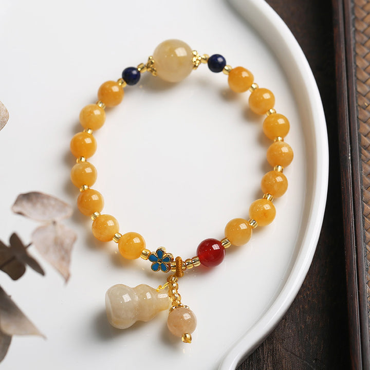 Yellow Jade Beads Calabash Pendant Woman Bracelets
