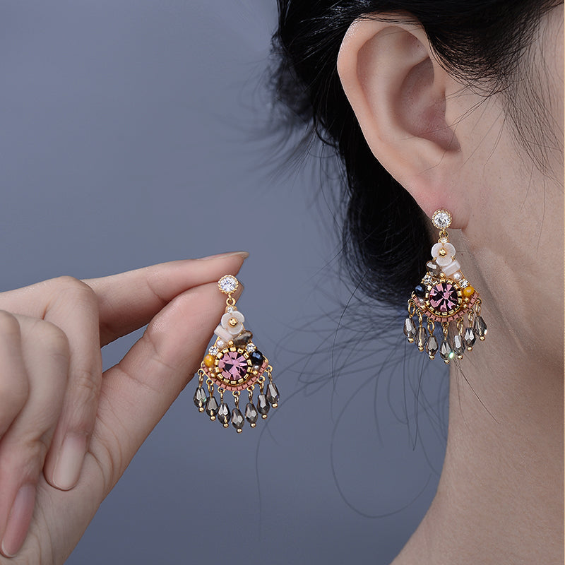 Colored Rhinestone Tassels Dangle Drop Earrings