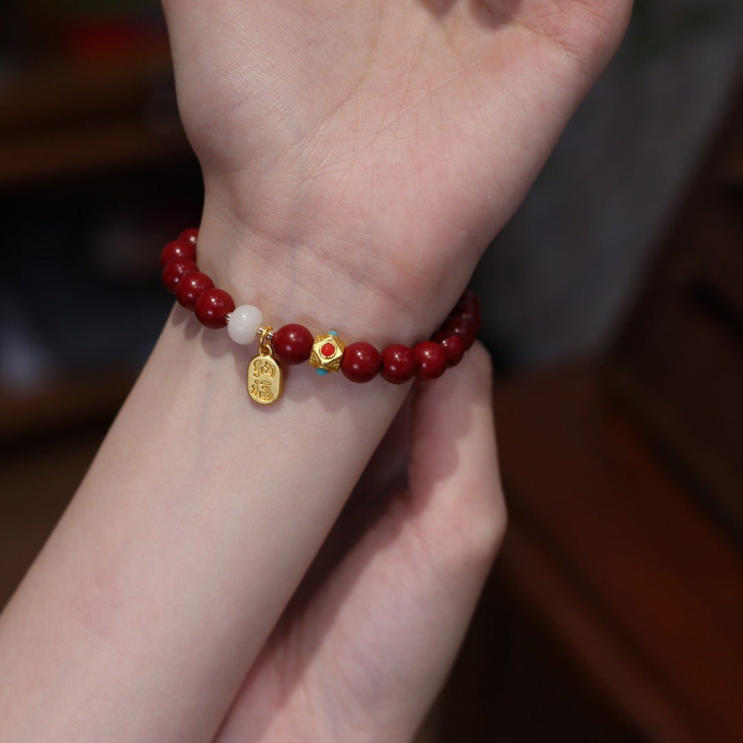 Cinnabar Beads Fu Pendants Woman Bracelets