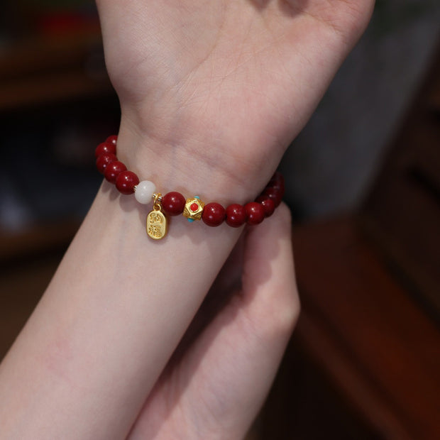 Cinnabar Beads Fu Pendants Woman Bracelets