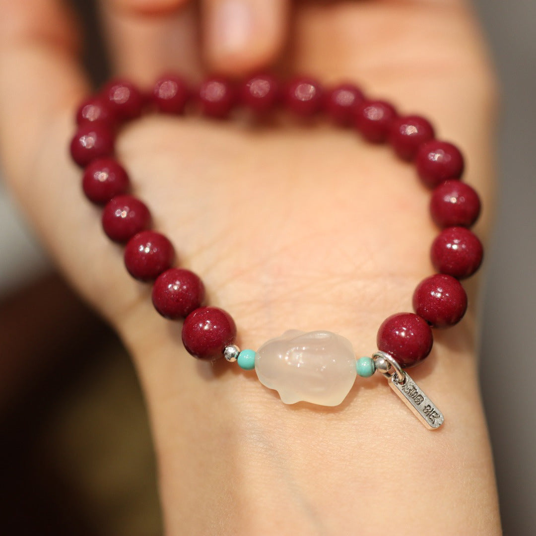 Cinnabar Chinese Zodiac Animal Rabbit Woman Beads Bracelets