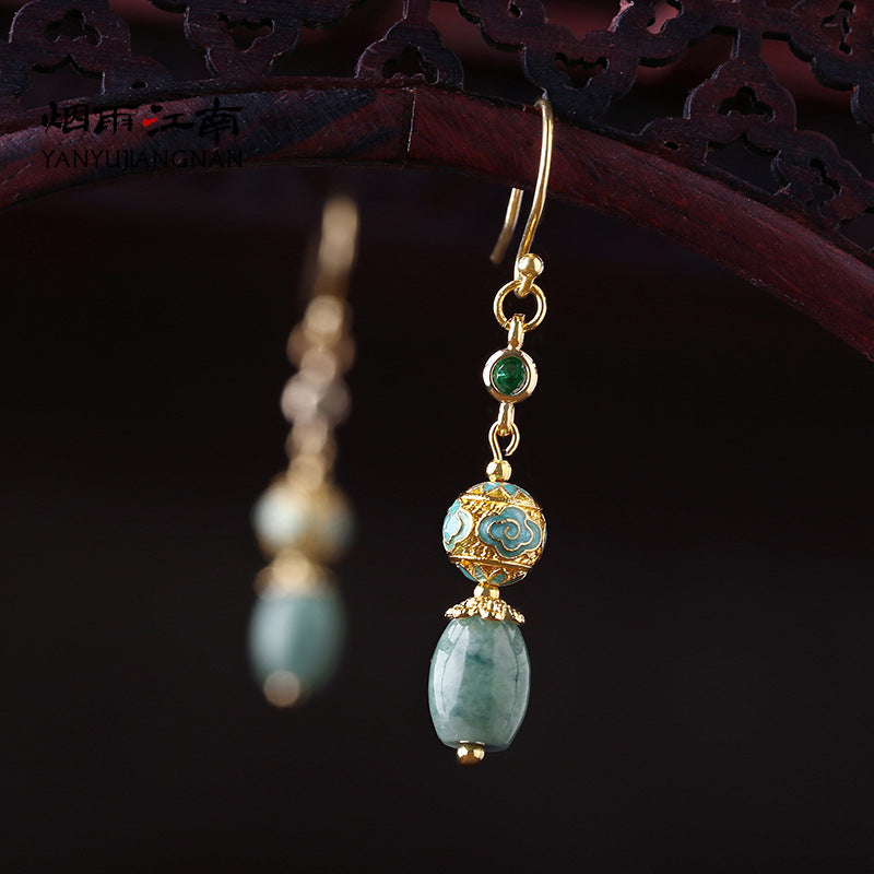 Green Agate Drop Dangle Clip on Non Pierced Earrings