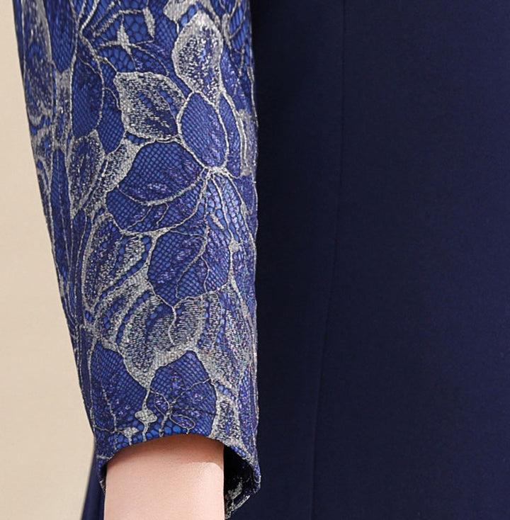 Blue Red Mothers A-Line Winter Cheongsam Qipao Dress
