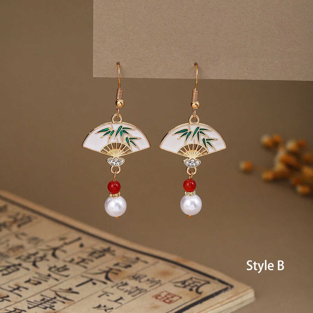 Rhinestone Sector Jade Dangle Drop Earrings