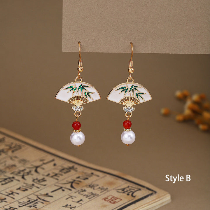 Rhinestone Sector Jade Dangle Drop Earrings